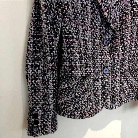 Black wool tweed blazer with fringes at collar trim line & outer pockets US 10 - Picture 13 of 16